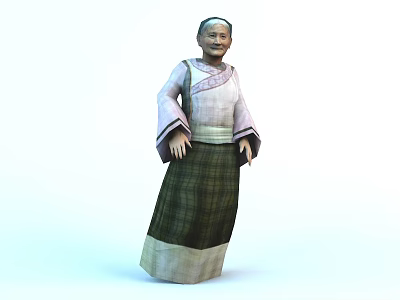 Traditional Attired Female Character In Cross Collar Top With Wide Sleeves And Plaid Skirt 3d model
