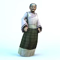 Traditional Attired Female Character In Cross Collar Top With Wide Sleeves And Plaid Skirt