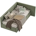 Cozy Children's Bed With Upholstered Headboard Letter Patterned Pillows And Soft Blankets