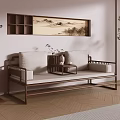 Traditional Chinese Arhat Bed With Wooden Frame Tea Table And Landscape Painting