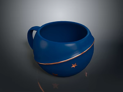 Blue Decorative Cup With Gold Stars And Gold Rim For Everyday Use 3d model