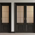 Elegant Black Double Doors Design With Gold Grids And Brass Handles
