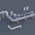 White Pipes 3D Model with Bends Connections Brackets Valves on Gray Background
