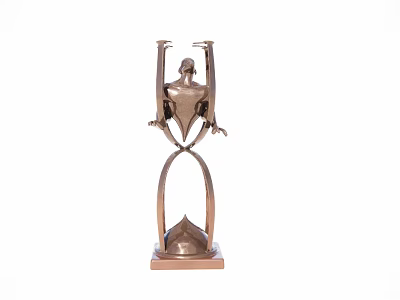Abstract Copper Sculpture With Human Figure And Raised Hands On Curved Base 3d model