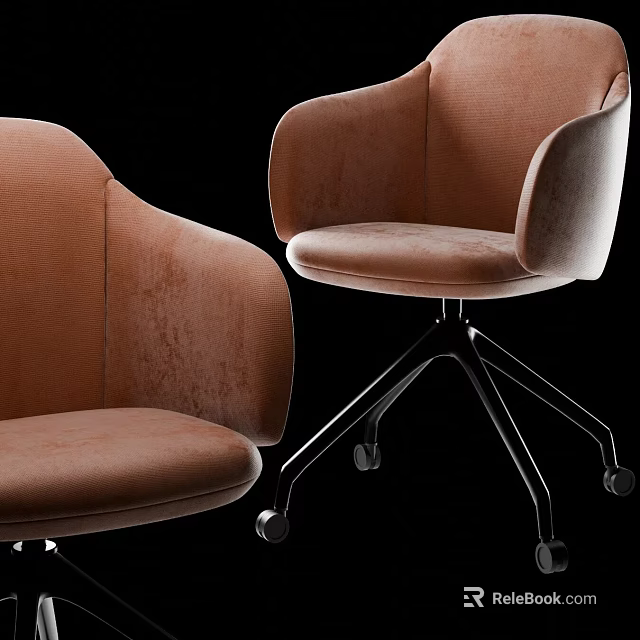 Comfortable Brown Velvet Office Chair With Ergonomic Armrests Black Metal Base And Swivel Casters 3d model 