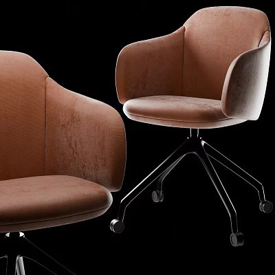 Comfortable Brown Velvet Office Chair With Ergonomic Armrests Black Metal Base And Swivel Casters 3d model