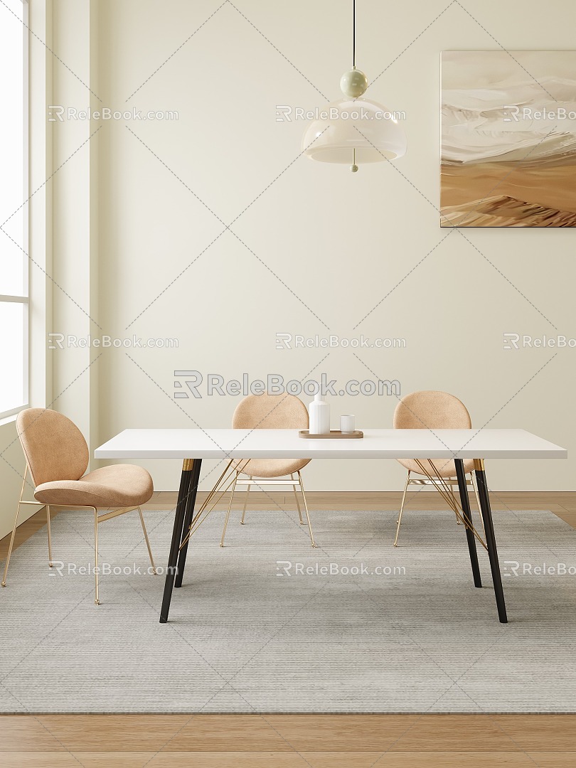 Modern Dining Table and Chair Combination Cream Dining Table and Chair Combination 3d model