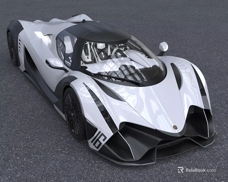 White And Black Supercar With Race Number 15 Aerodynamic Design 3d model 
