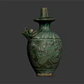 Ancient Green Glazed Ceramic Vase With Lotus Patterns And Dragon Handle 3d model
