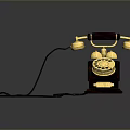 Vintage Household Telephone With Retro Design Gold Accents Rotary Dial Black Body And Telephone Line