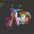 Classic Blue and White Motorcycle with Red Seat and Rearview Mirrors
