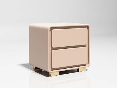 Modern Beige Upholstered Bedside Table With Two Drawers And Gold Legs 3d model