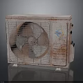 Rusted Air Conditioner Outdoor Unit With Fan And Blue Logo