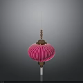 Traditional Pink Striped Decorative Lantern With Golden Top And White Base