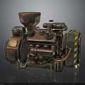 Vintage Mechanical Equipment With Metal Pipes Knobs And Yellow Black Warning Stripes