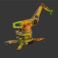 Yellow Robotic Arm Character With EB Logo And Bio Inspired Multi Legged Base 3d model