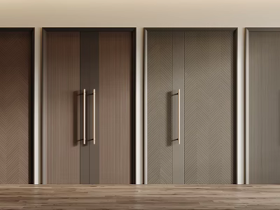 Double Doors With Various Wooden Textures And Metal Handles For Modern Interior 3d model