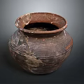 Hand Carved Traditional Clay Pot With Striped Pattern And Rustic Texture 3d model