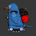 Blue Mechanical Robot Penguin With Abbey 07 Label Wheels And Shiny Reflective Base Design