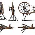 Vintage Traditional Spinning Wheels And Antique Wooden Textile Tools Collection