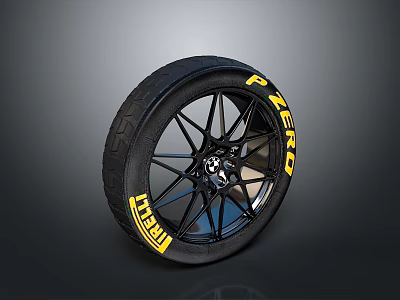 Pirelli Car Tires With Black Spoked Wheel Rims And Modern Stylish Design 3d model