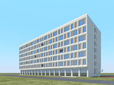 Modern Multi Storey School Building With White Exterior Numerous Windows Lawn And Blue Sky 3d model