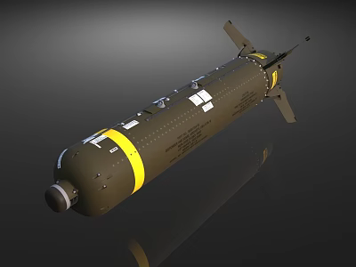 Olive Green Military Bomb With Yellow Stripes And Tail Fins Design 3d model