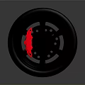 Modern Black Car Tire With Red Inner Accent And Detailed Tread Texture