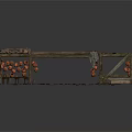 Wooden Building Structure with Wooden Floor Stones Hanging Lanterns and Table Stools
