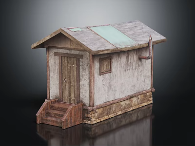 Rustic Log Cabin With Sloped Roof Wooden Door Small Window And Wooden Steps 3d model
