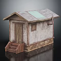 Rustic Log Cabin With Sloped Roof Wooden Door Small Window And Wooden Steps