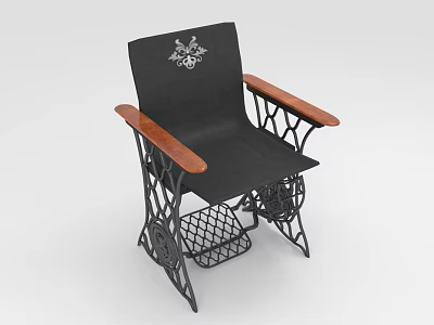 Black Seat Backrest Leisure Chair with Wooden Armrests Metal Frame and White Decorative Emblem 3d model