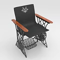 Black Seat Backrest Leisure Chair with Wooden Armrests Metal Frame and White Decorative Emblem