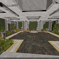 Serene Interior Courtyard With Central Water Pool Green Plant Walls Stone Columns And Concrete Ceiling