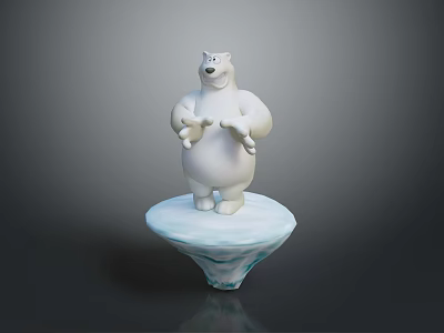 Cute White Polar Bear Cartoon Figure Standing On Iceberg Platform 3d model