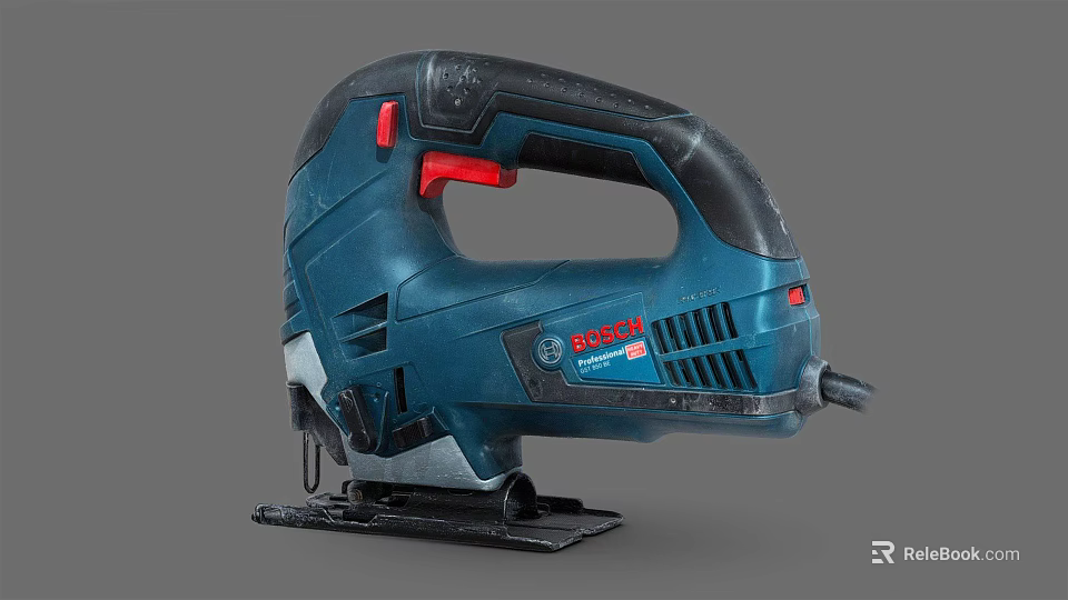 BOSCH Blue And Black Electric Jigsaw With Red Button Handle And Metal Blade 3d model 