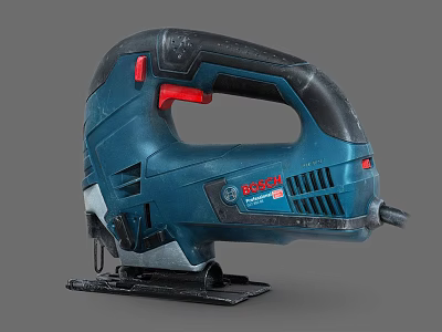 BOSCH Blue And Black Electric Jigsaw With Red Button Handle And Metal Blade 3d model