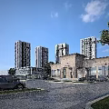 Modern High Rise Residential Buildings With Community Facilities Greenery And Parking Area