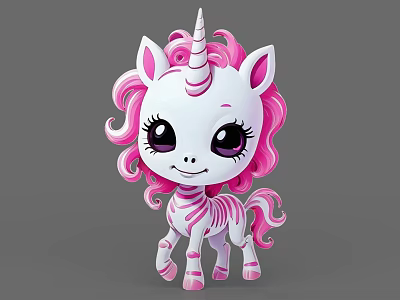 Cute Unicorn Game Character With Pink Mane Tail Big Eyes And White Striped Body 3d model
