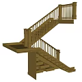 Wooden Double Flight Staircase With Handrail And Central Landing Design