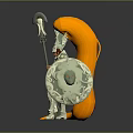 Mythical Warrior Character Wearing Silver Armor With Golden Decorations Orange Hair Giant Axe and Shield