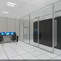 Modern Data Center Room With Glass Partitions Server Racks And Computer Consoles 3d model