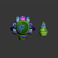 Game Movie Character Green Blue Robot With Big Eyes Headphones Mechanical Seat And Small Round Device
