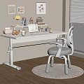 White Adjustable Desk With Gray Chair Table Lamp Books Decorations And Wall Art