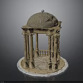 Classical Architectural Pavilion Model Featuring Dome Columns Circular Base Railing And Decorative Finial