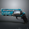 Teal Metallic Pistol With Weathered Finish Featuring Silver Cylinder Black Grip And Structured Design Elements
