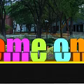 Scenic Outdoor Landscape Seats with Colorful Letter Shaped Design in Park