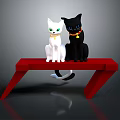 Game Movie Character White Black Cats On Red Bench With Green Blue Eyes And Gold Collars