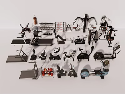 Sports Equipment Various Types of Treadmills Dumbbells Exercise Bikes and Fitness Gear 3d model