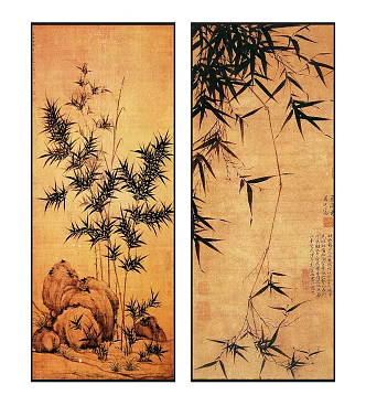 New Chinese Plant Painting Traditional Zen Ink Bamboo Pattern Hanging Painting Combination 3d model